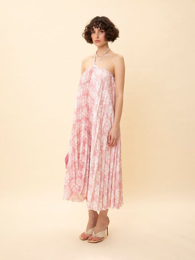 HALTERNECK-PLEATED-DRESS-KOURTINAKI-PINK