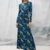Ruched Jersey Dress Flowers Blue | We Are Design