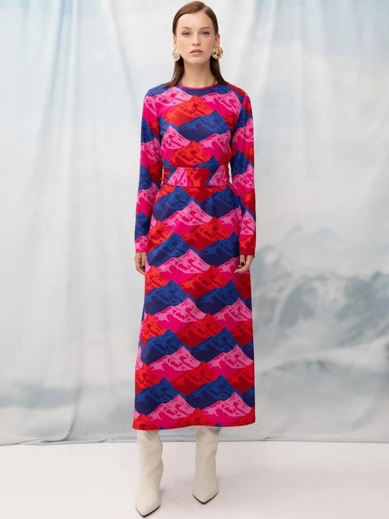 STRAIGHT-LINE-MAXI-DRESS-MOUNTAINS-RED WE ARE DESIGN