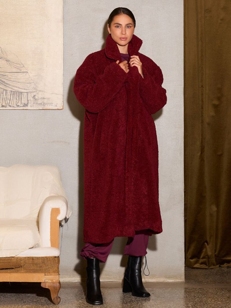 Oversized Long Teddy Coat Burgundy | Teem