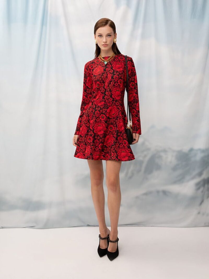 FLARED MINI DRESS FLOWERS RED | WE ARE DESIGN