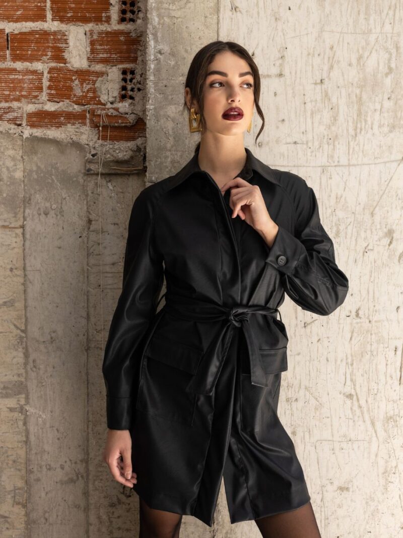 Oversized Faux Leather Jacket/Dress Black | Zografos