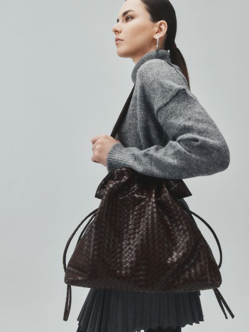 Tulip Textured Brown Bag | Leather Twist