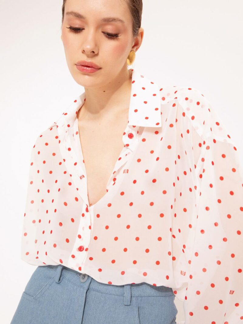 Long-Sleeve Chiffon Shirt Poua Red | We Are Design