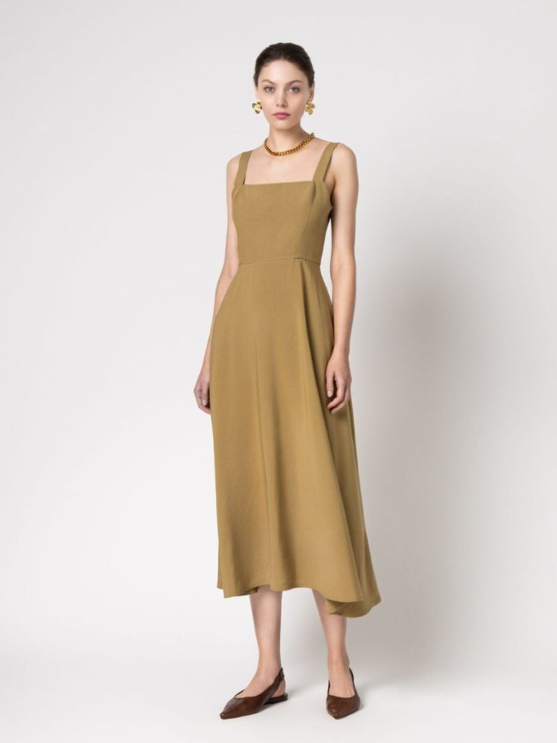Ariana Linen-Blend Dress Olive | Forever Young The Label