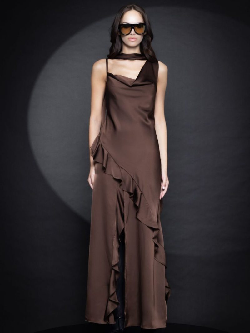 Adaline Satin Dress Brown | Forever Young The Label