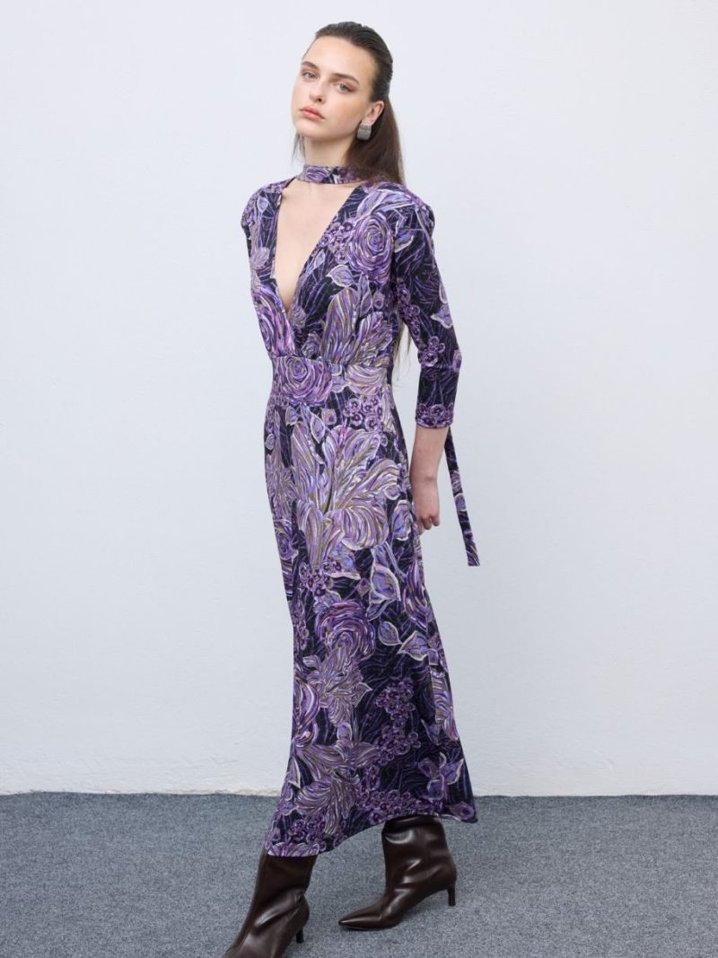 Mosaic Mauve Anthesis Midi Jersey Dress | Ciel Concept