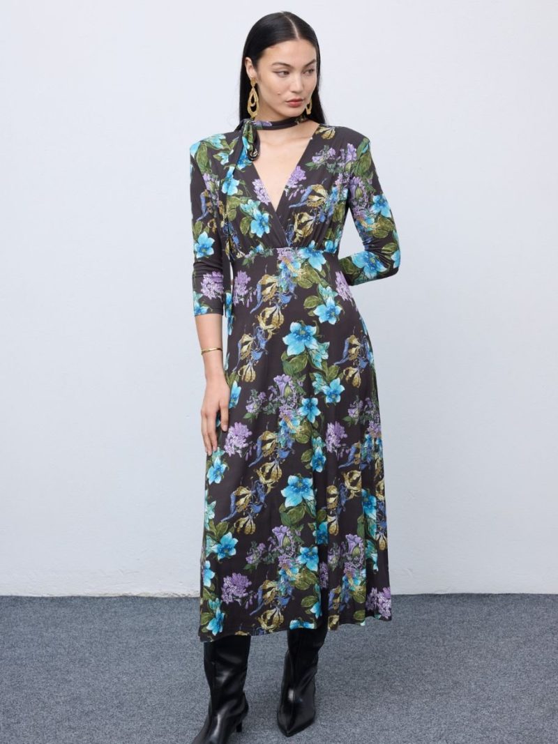 Mocha Bloom Midi Jersey Dress | Ciel Concept