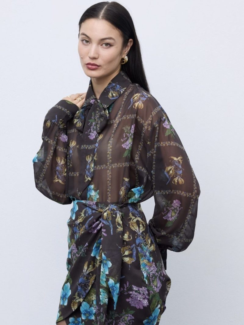 Mocha Bloom Mini Wrap Skirt | Ciel Concept