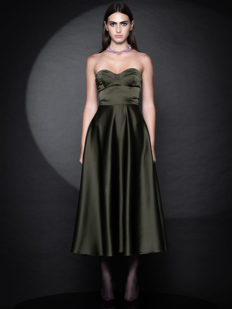 Elora Satin Midi Dress | Olive | Forever Young The Label
