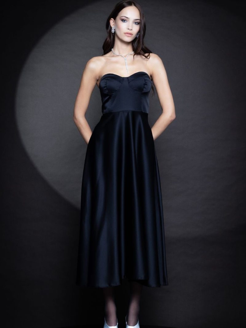 Elora Satin Midi Dress | Black | Forever Young The Label