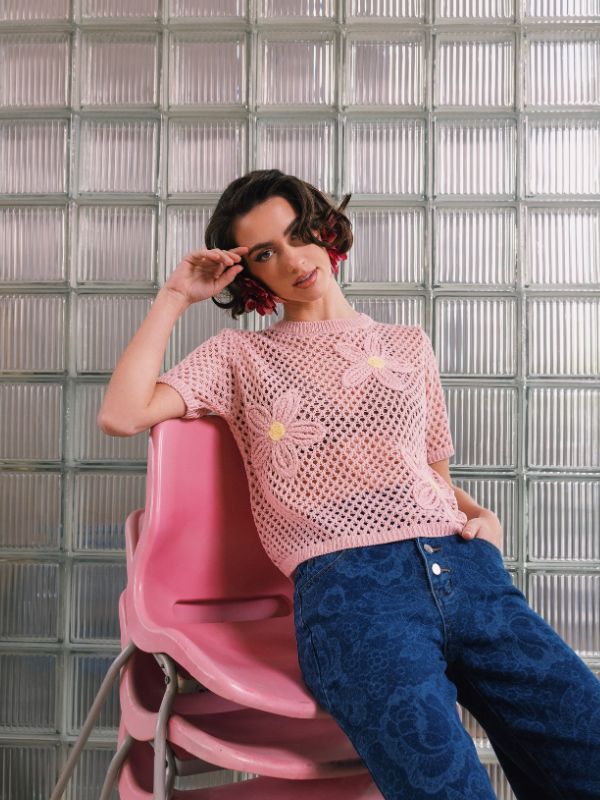 Knit Top Short Sleeves | Pink | Cache Cache