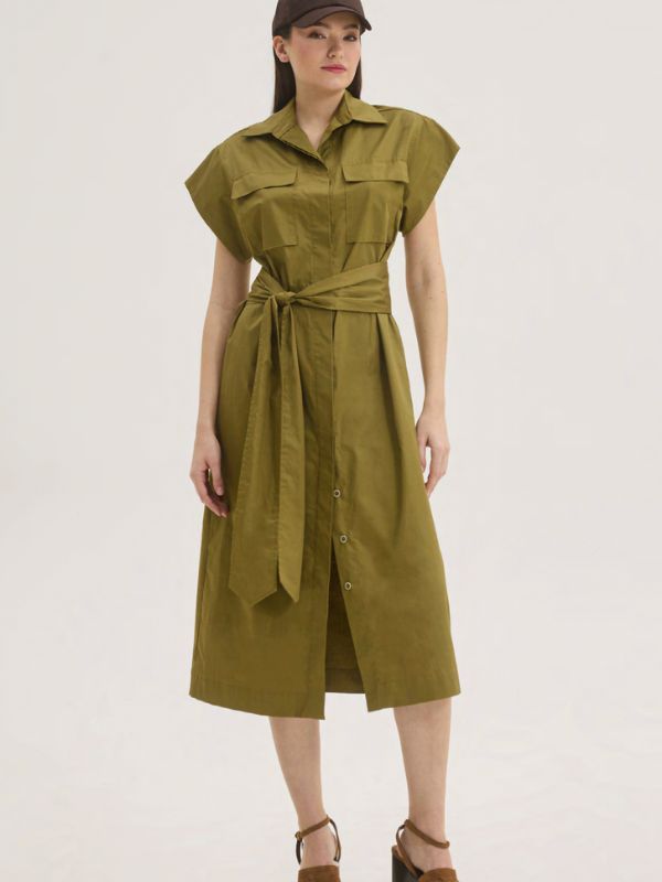 Safari Poplin Midi Dress | Olive | Innocent