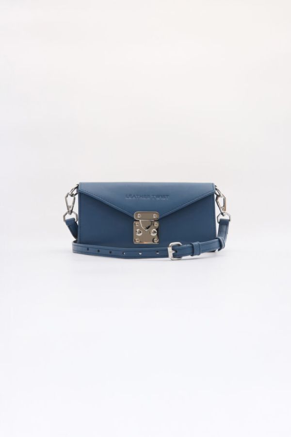Lockette Leather Crossbody Bag – Blue | Leather Twist