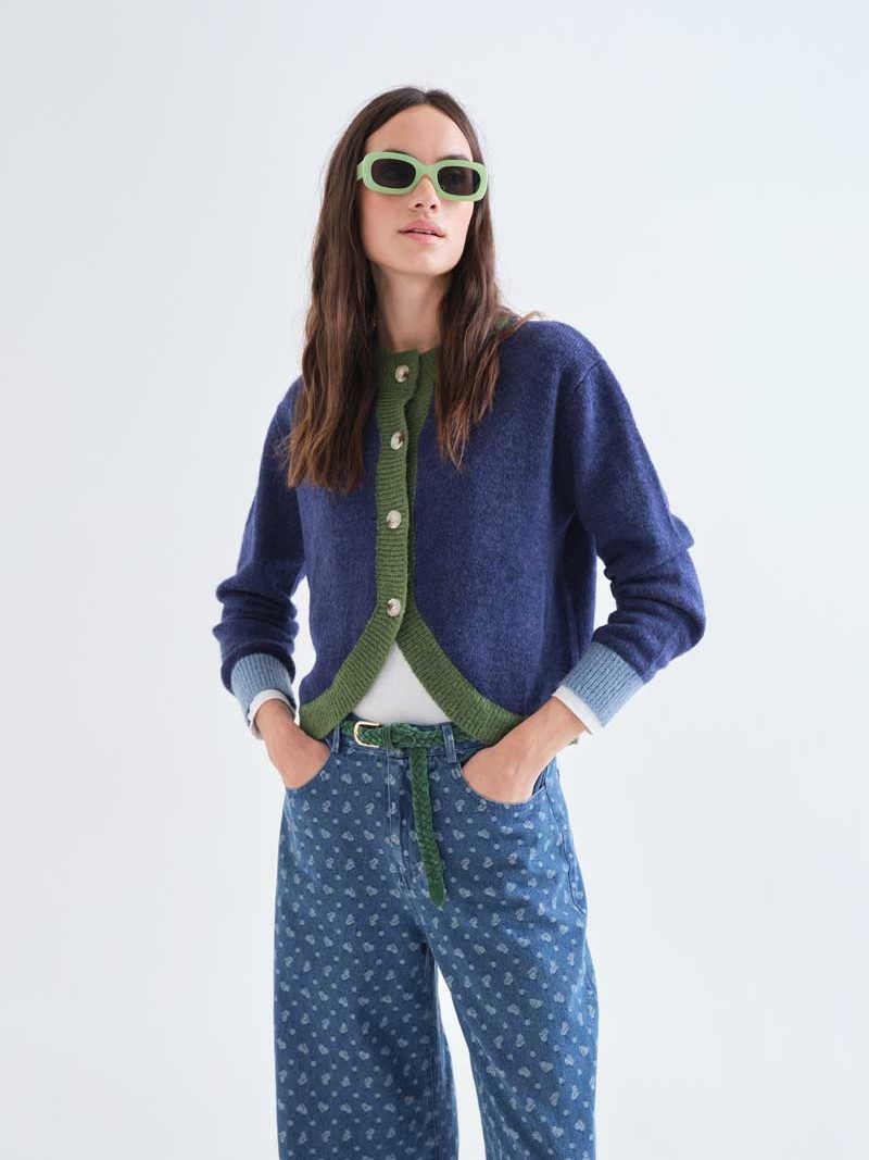 Blue and green two-tone knit cardigan | Compañía Fantástica