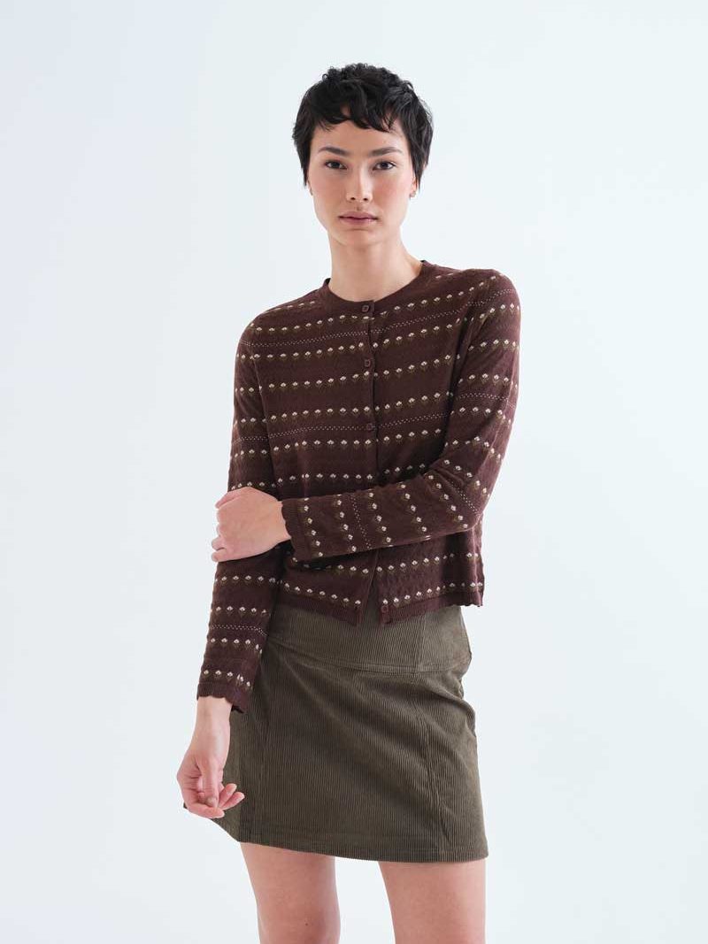 Brown cardigan with embroidered flowers | Compañía Fantástica