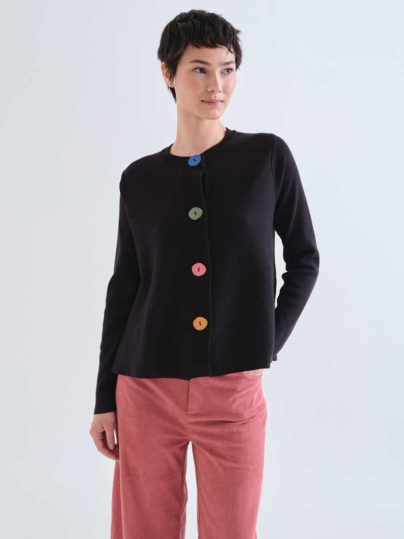 Black Knit Cardigan with Multicolour Buttons | Compañía Fantástica