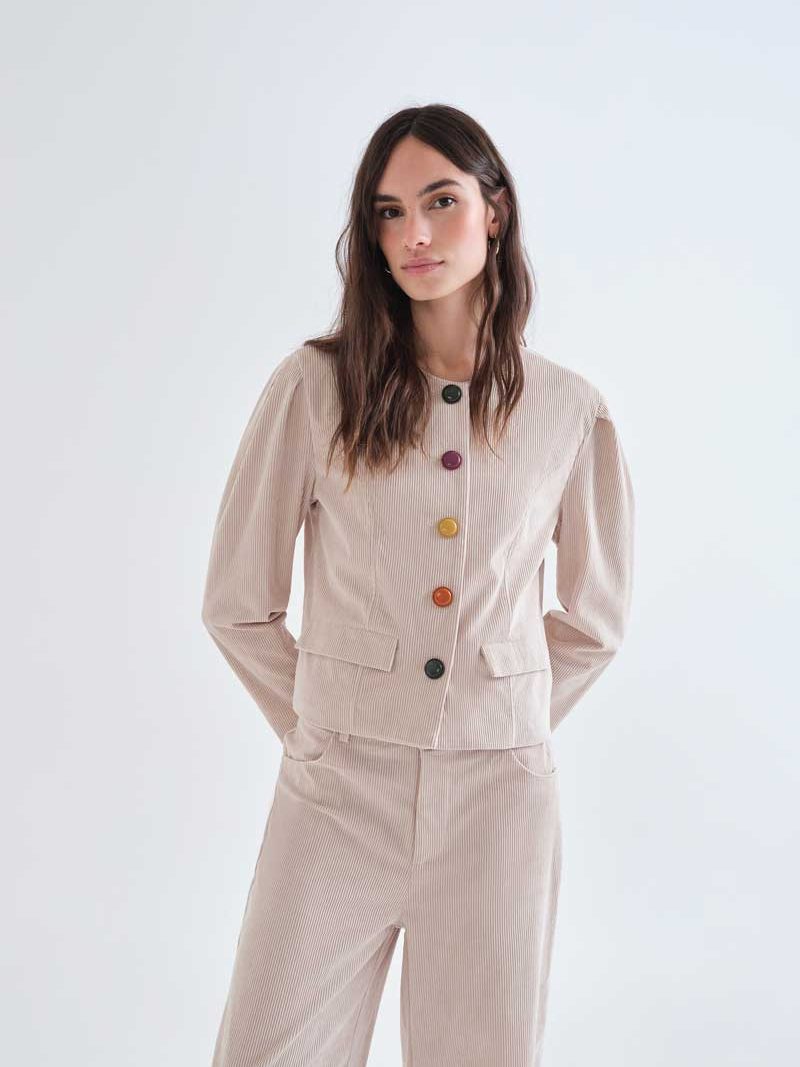 Beige corduroy jacket with multicolored buttons | Compañía Fantástica