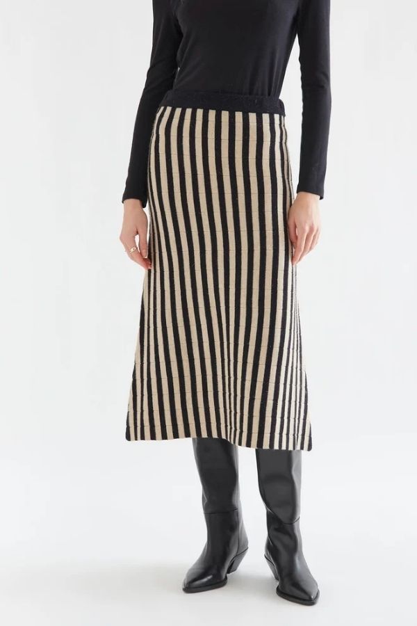 Black and beige striped midi skirt | Compania Fantastica